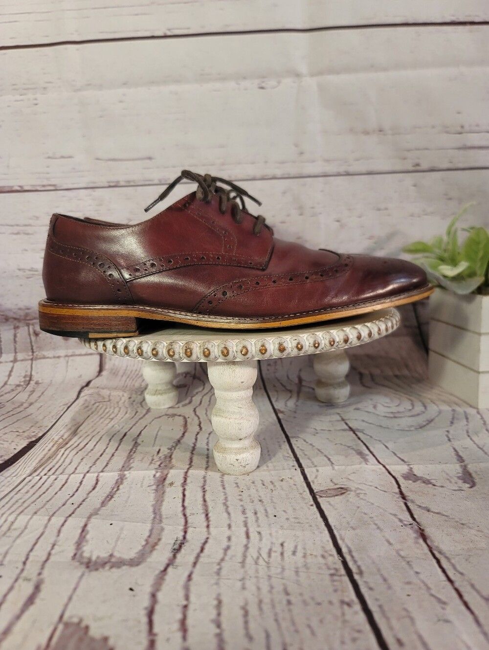 Joseph Abboud Mens Brown Mahogony Leather Wingtip Oxford Shoes Brogue Size 10 - Picture 10 of 11